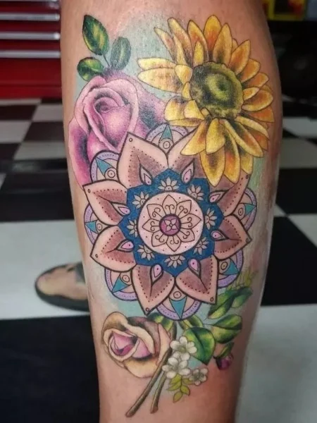 Floral tattoos on legs