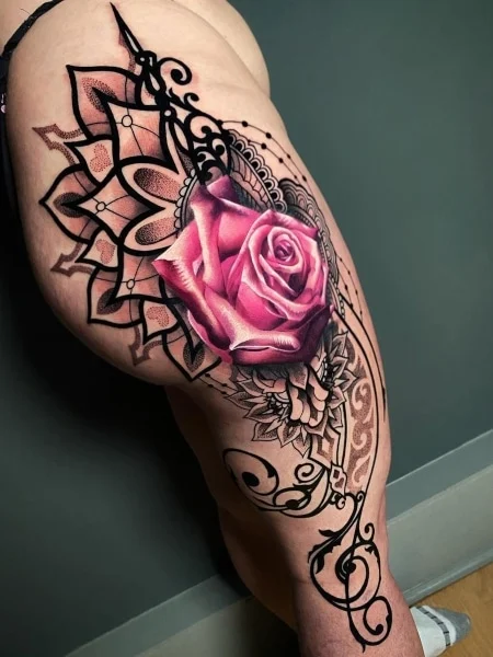 Tattoos with roses on legs