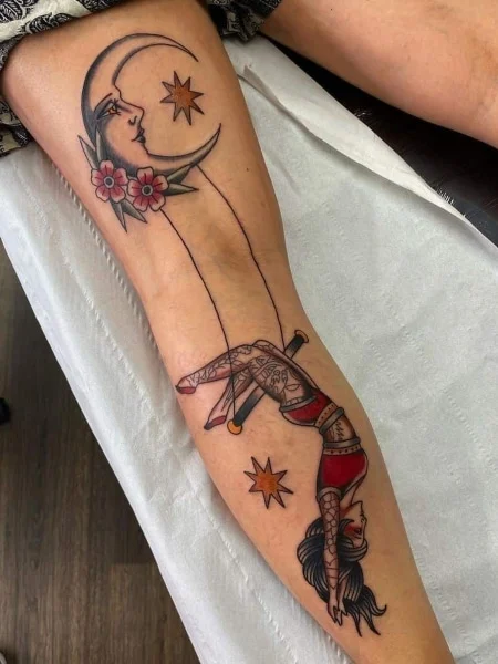 Tattoo on the back of the leg