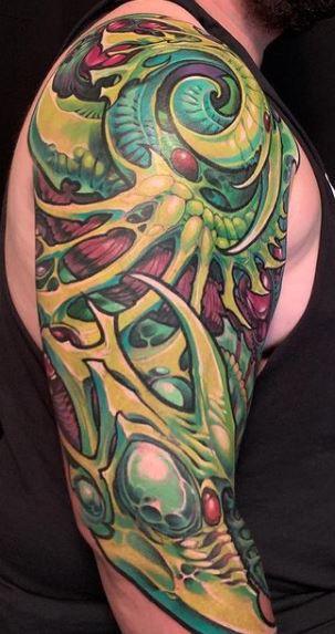 Biomechanical tattoos on the arm