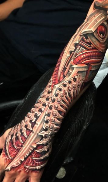 Biomechanical tattoos on the forearm