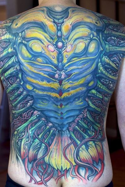 Biomechanical tattoos on the back