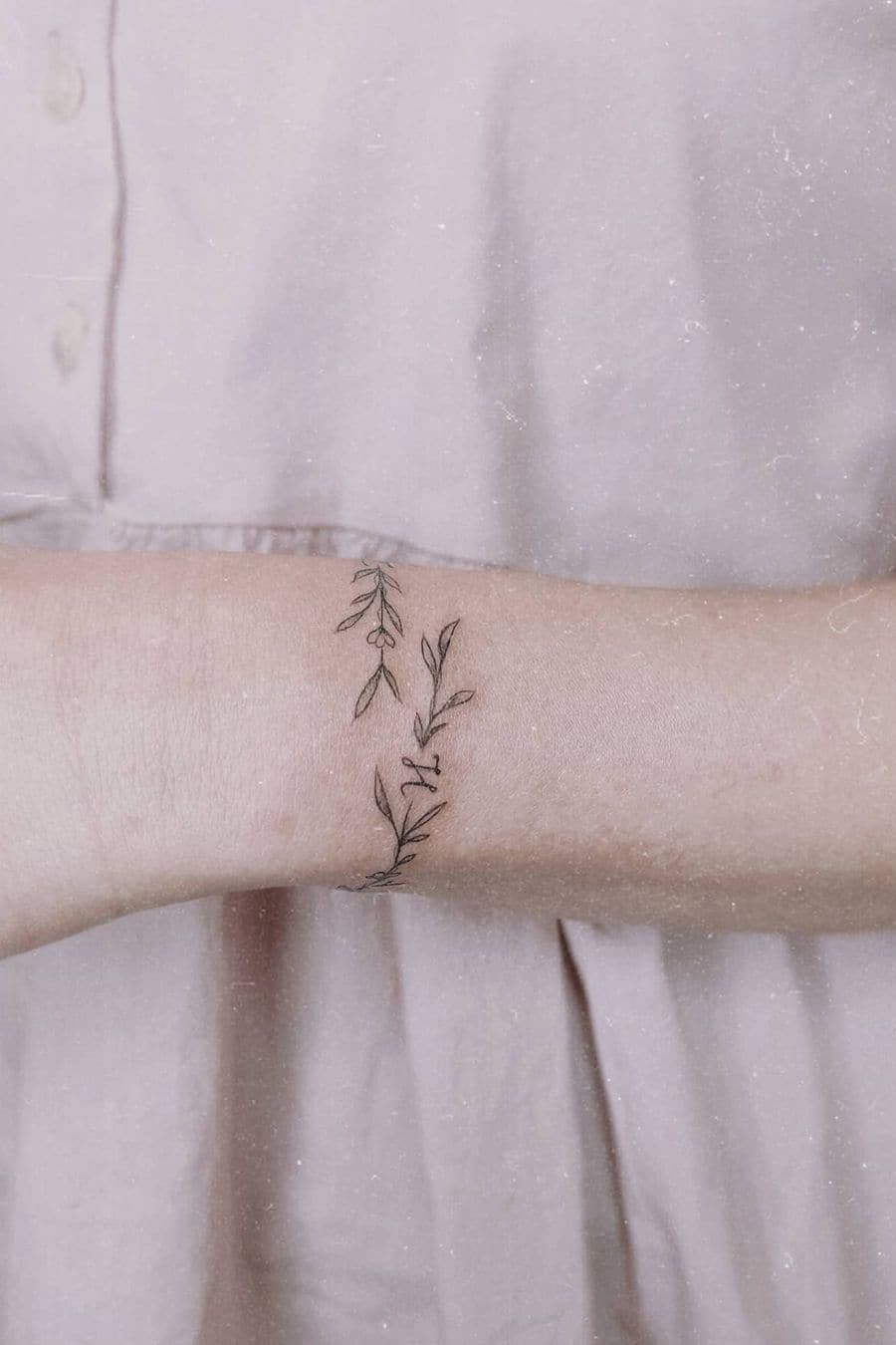 Tattoo Bracelet with Plants and Letters