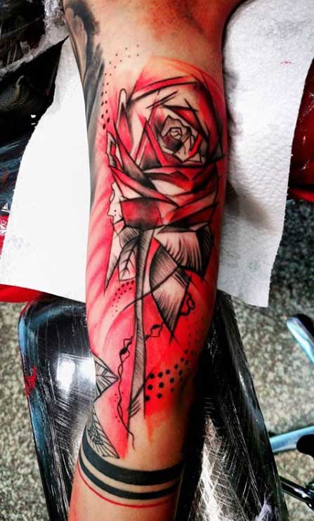 Tattoos with Roses in a Thrash Polka Style