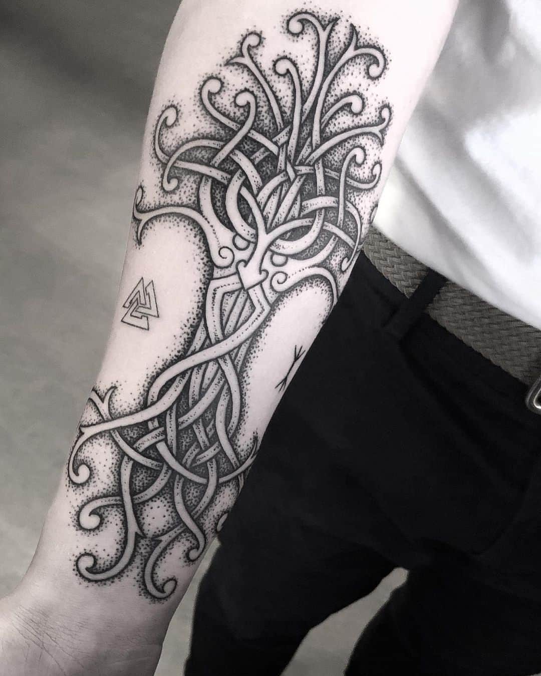 Norwegian tattoos with detailed Celtic tree symbol