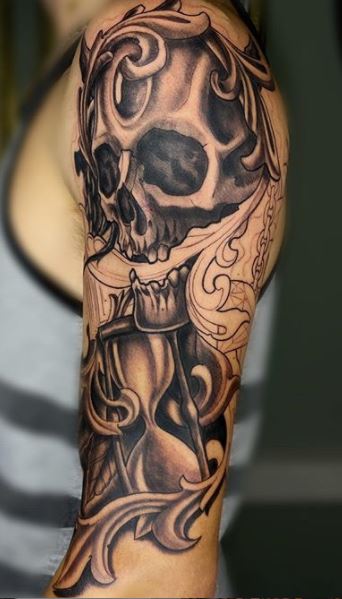 Skull tattoos on the arm