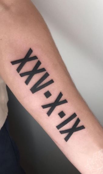 Tattoos of Roman numerals on the arm