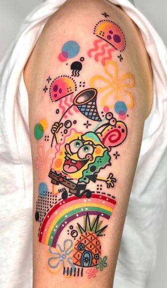 Colorful tattoos on the arm