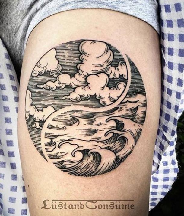 Tattoo Yin and Yang: wind and waves