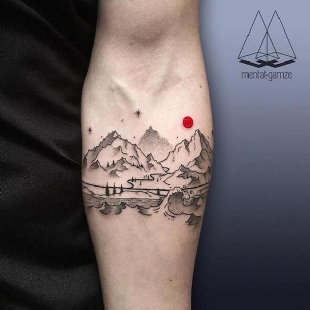 Mountain-water landscape tattoo