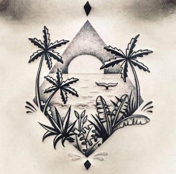 Sunset on an island - a simple but beautiful tattoo