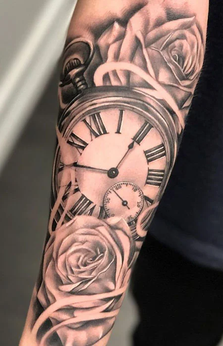 Tattoo Rose and Clock