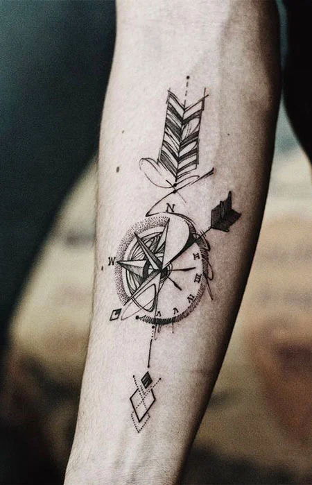 Compass and clock tattoo