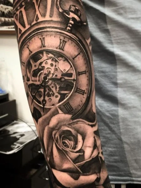 Tattoo Rose and Clock