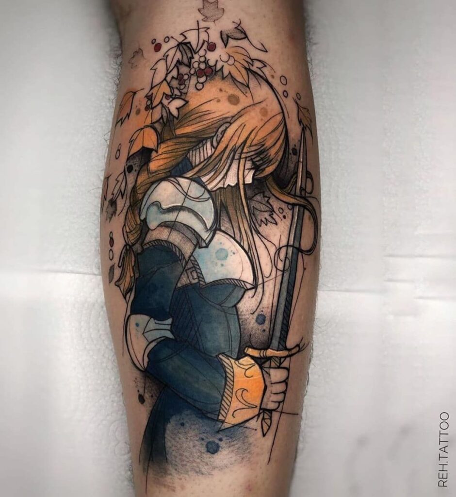 Fantasy tattoo on the leg