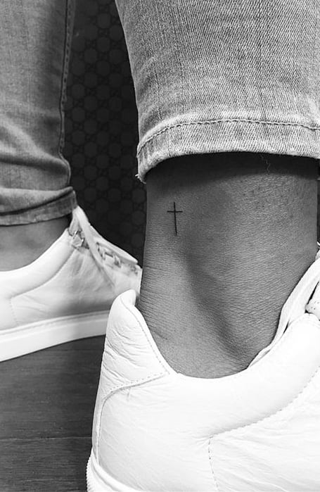 Tattoo a cross on the ankle