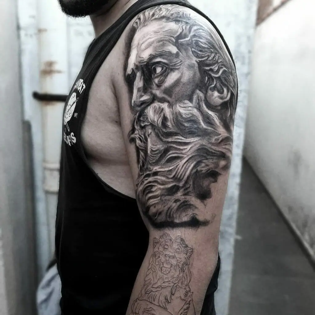 Poseidon tattoo on shoulder