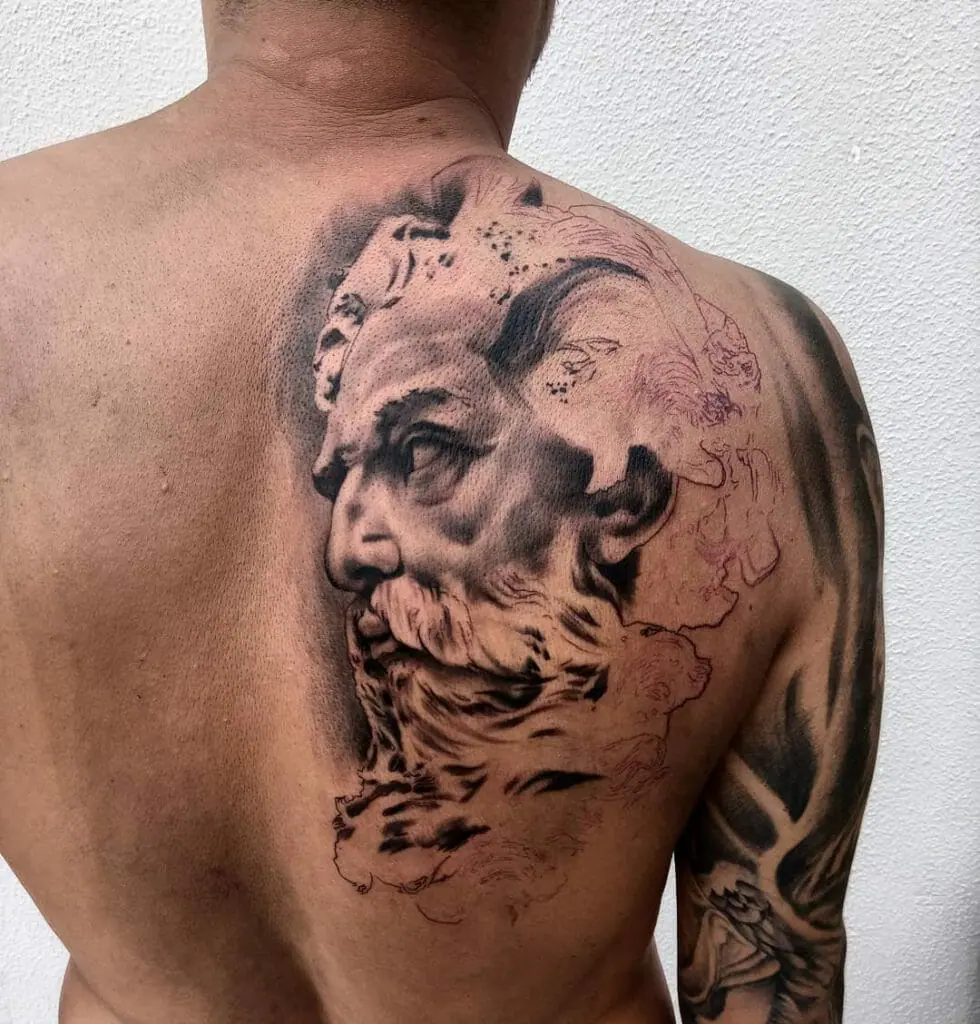 Poseidon tattoo on the back