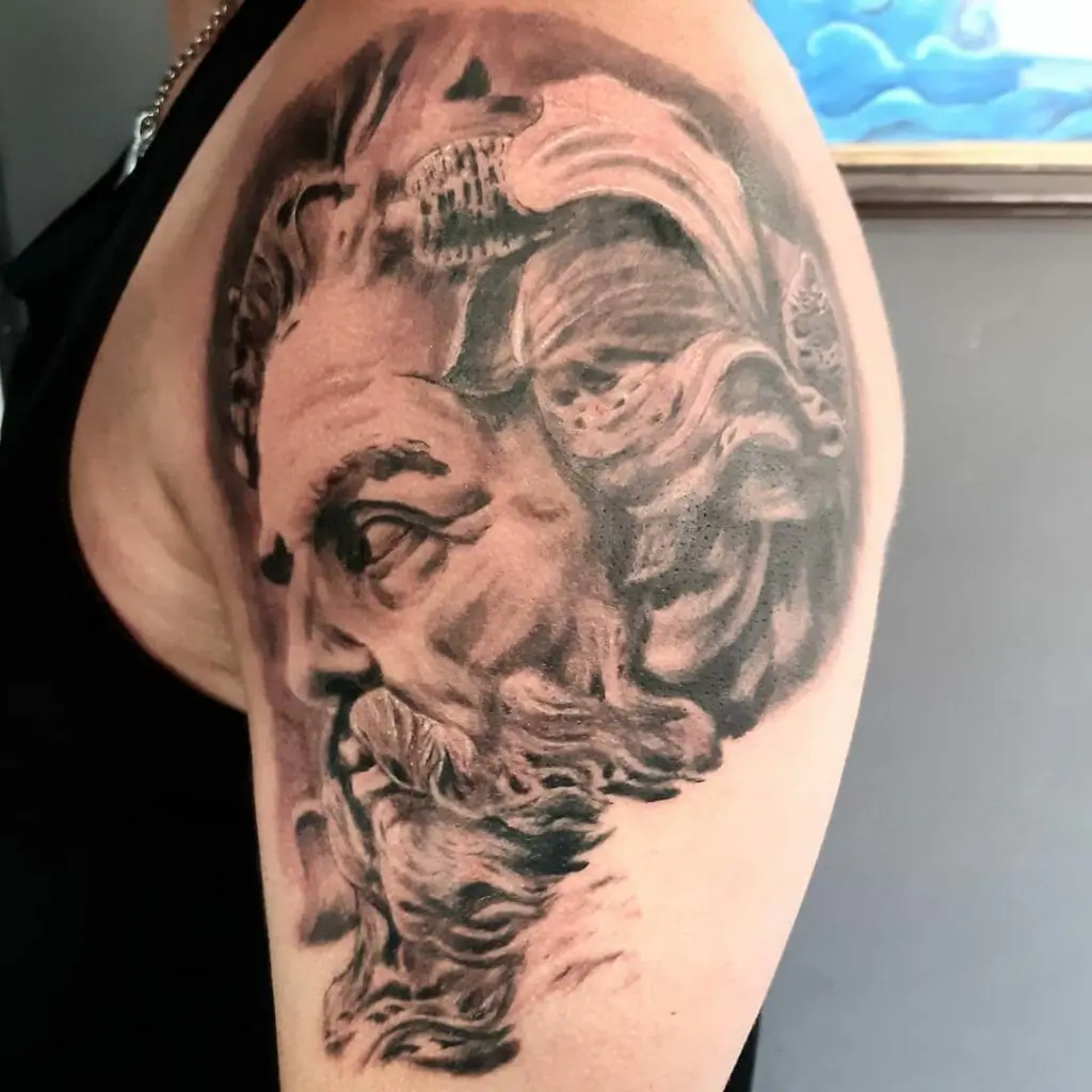 Poseidon tattoo on shoulder