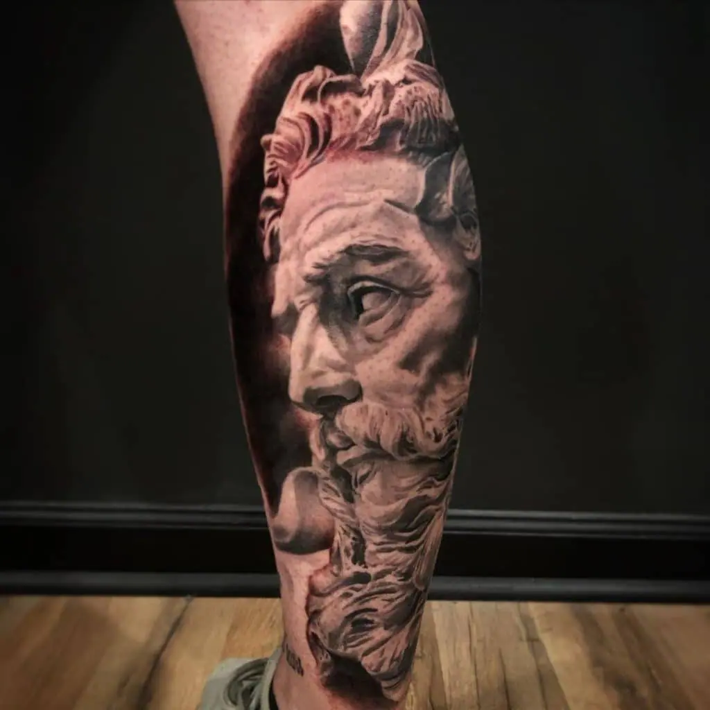 Poseidon tattoo on the leg