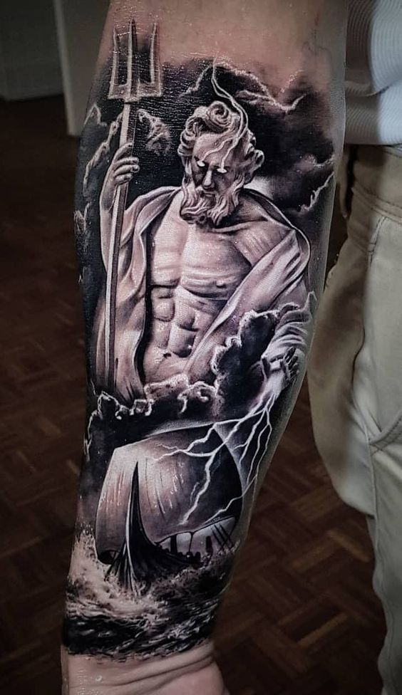 Poseidon tattoo on forearm