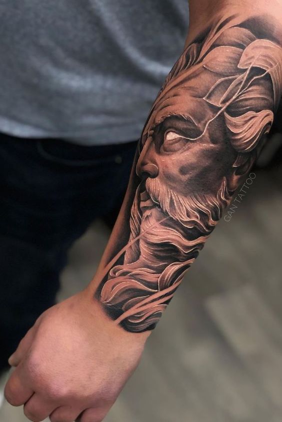 Tattoo of Poseidon on forearm