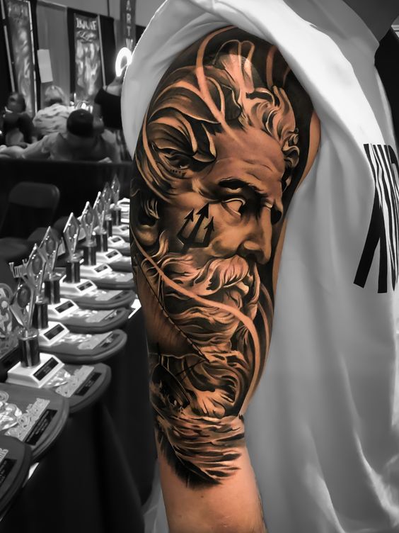 Tattoo of the god Poseidon sleeve