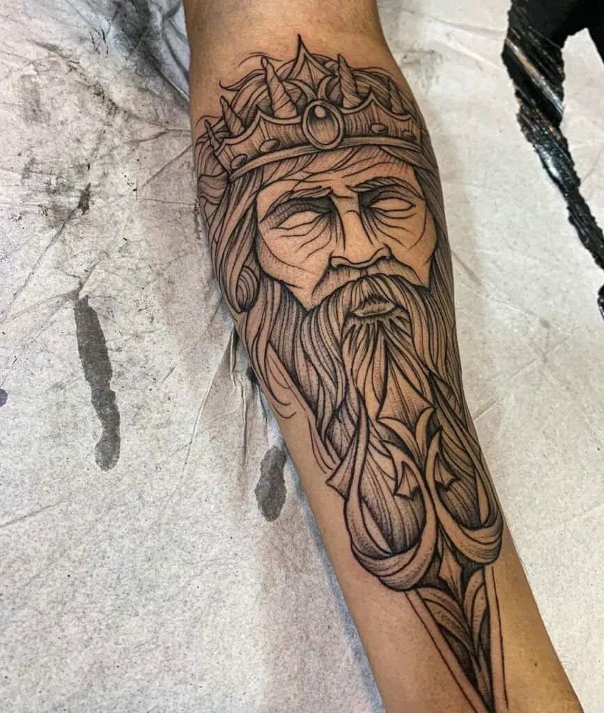 Poseidon tattoo on the forearm