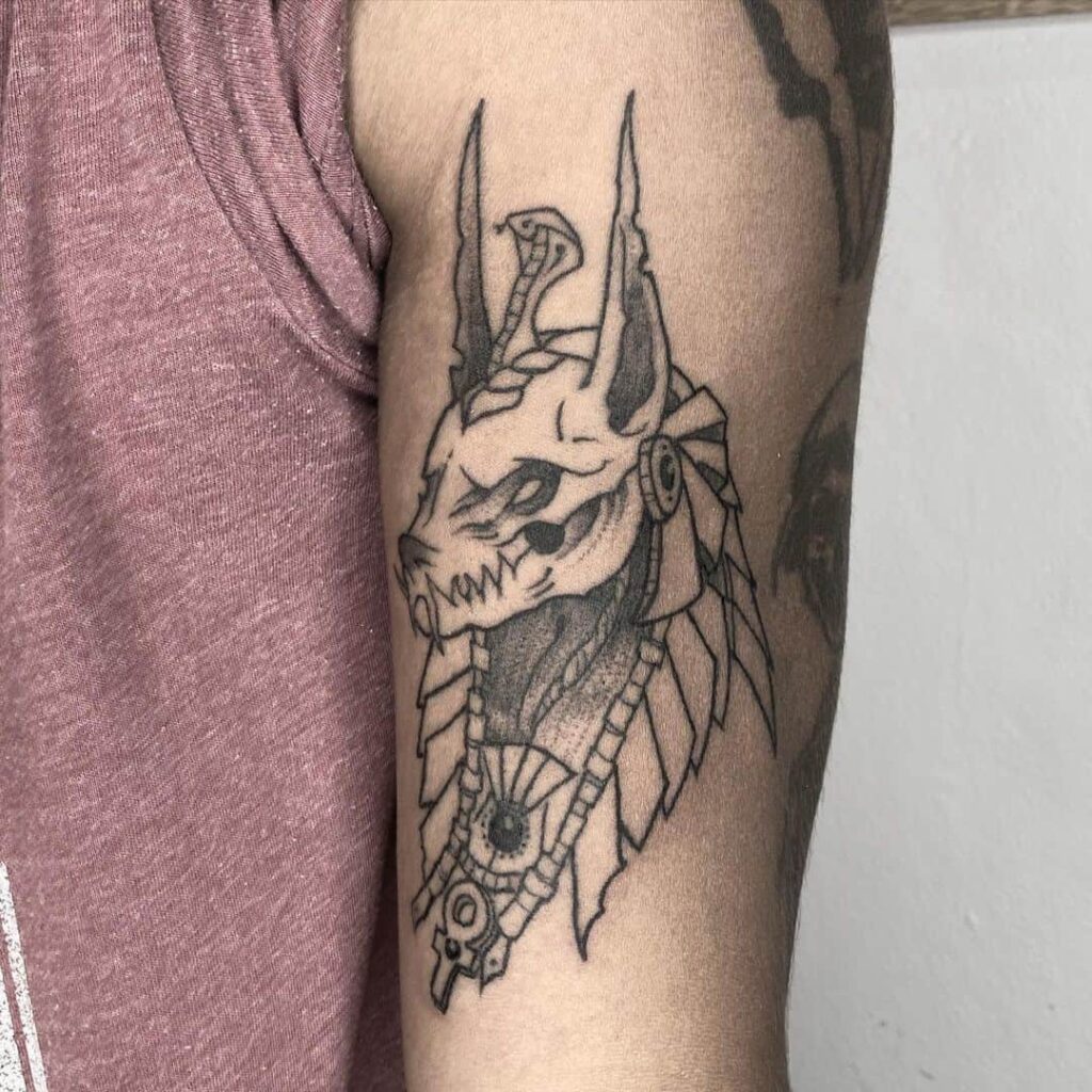 Detailed ink of the Anubis tattoo