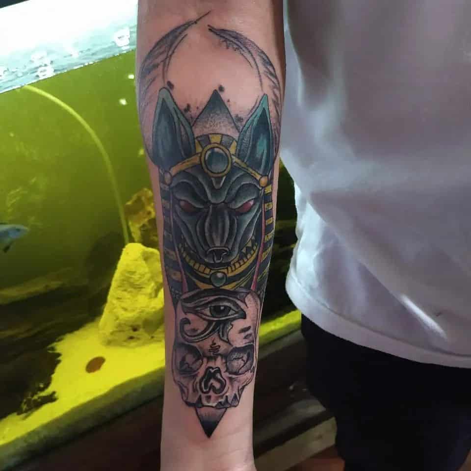 Tattoo of Anubis on the forearm