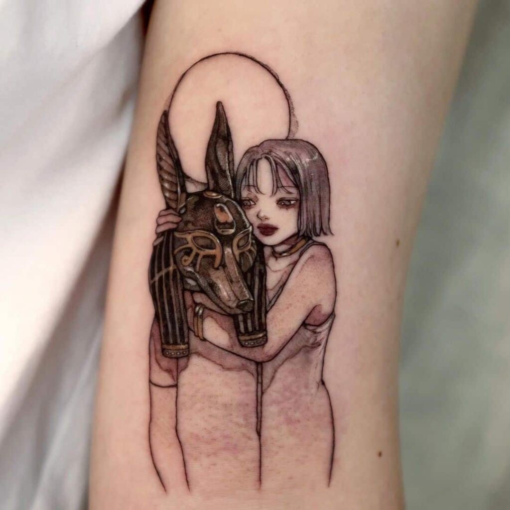 Detailed print of the Anubis tattoo