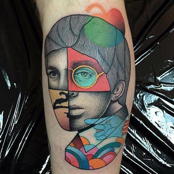 Tattoos in the Art Brut style on the arm