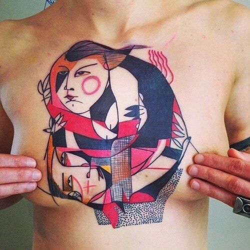 Art Brut tattoos on the chest