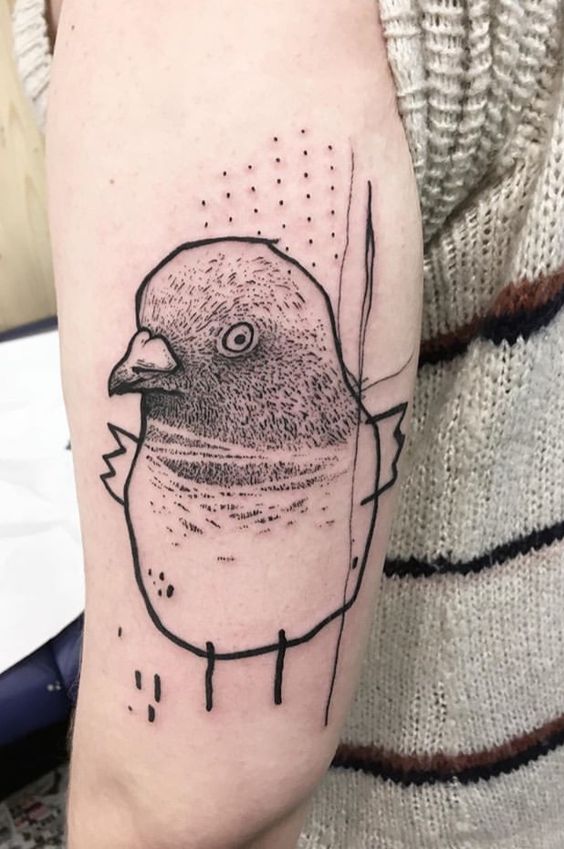 Tattoos in the Art Brut style on the arm