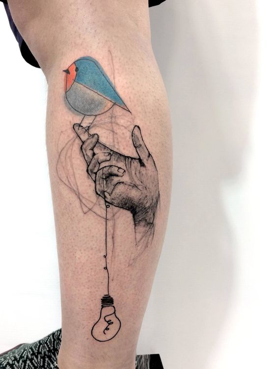 Tattoos in the Art Brut style on the arm