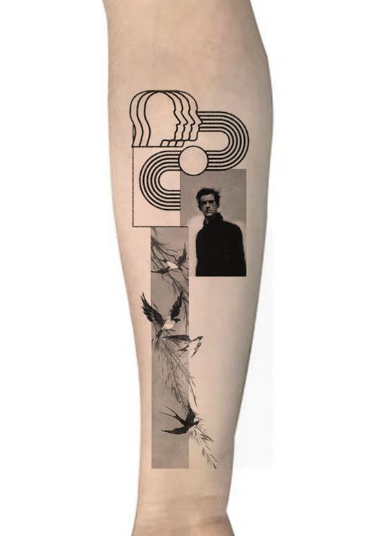 Tattoos in the Art Brut style on the arm