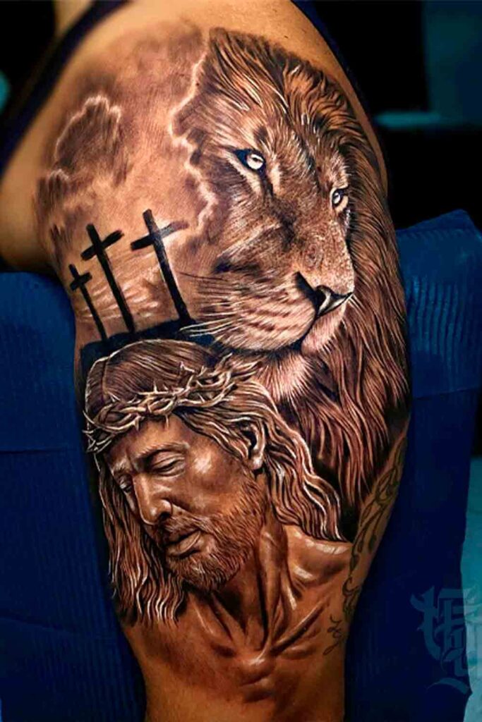 Religious tattoos on the shoulder Religious tattoos on the shoulder