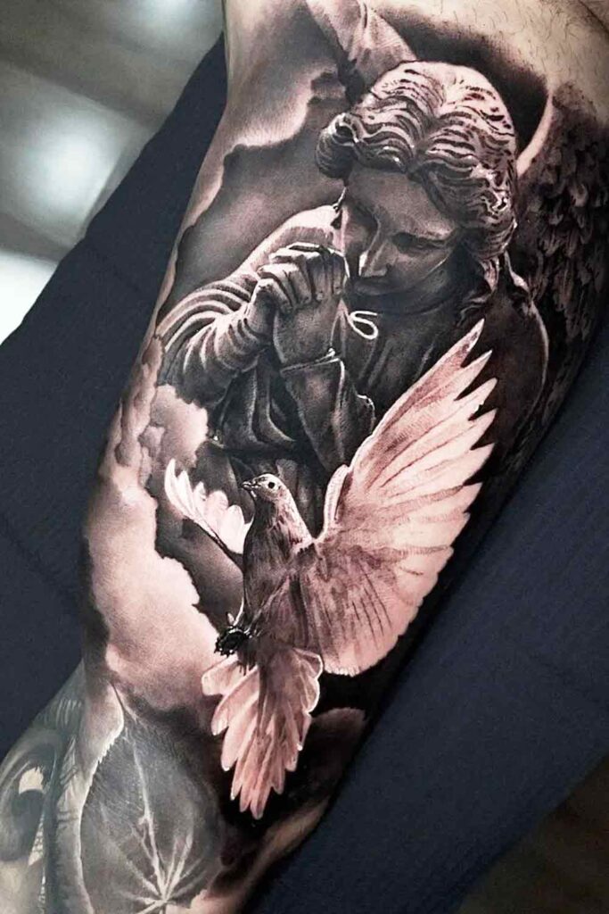 Religious tattoos on the arm