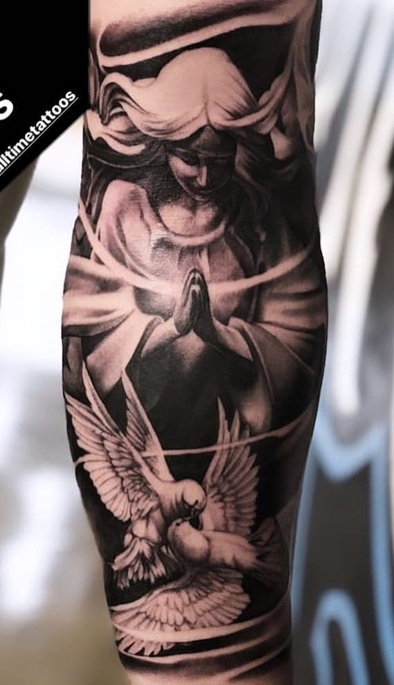 Religious tattoos on the hand