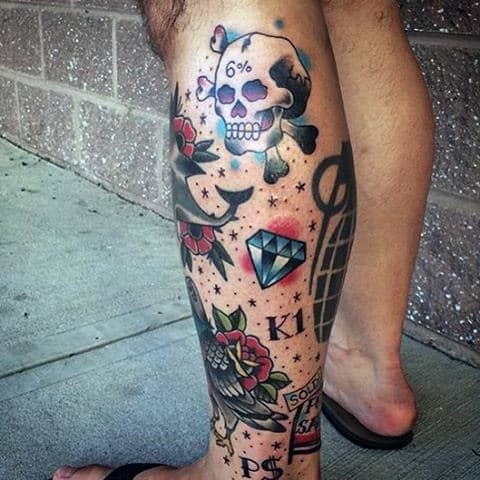 Diamond tattoo on the leg