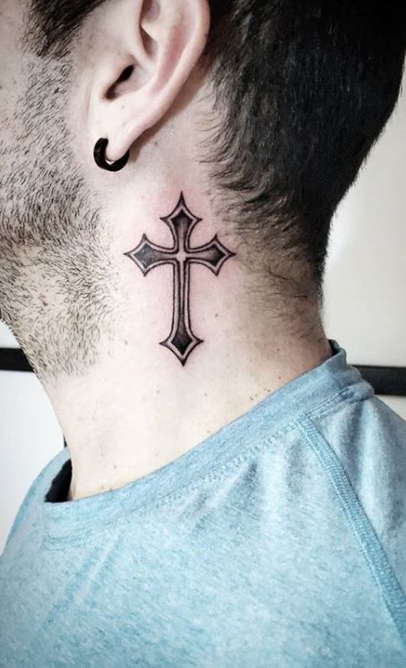 Cross Tattoo on the Neck