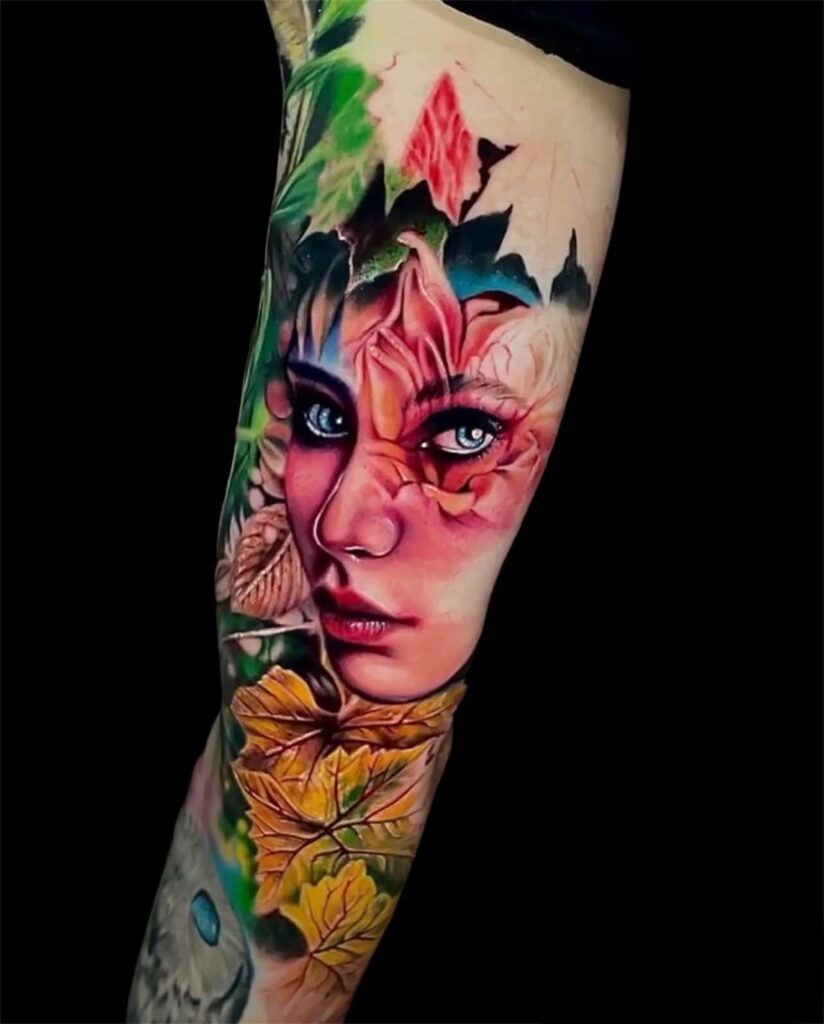 Realism style girl tattoo on the forearm