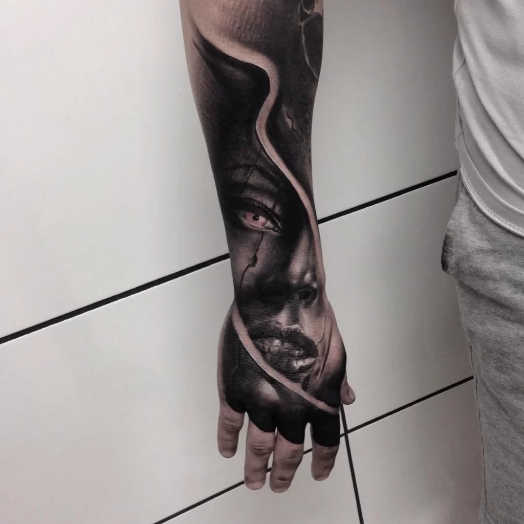 Black tattoo in the style of realism