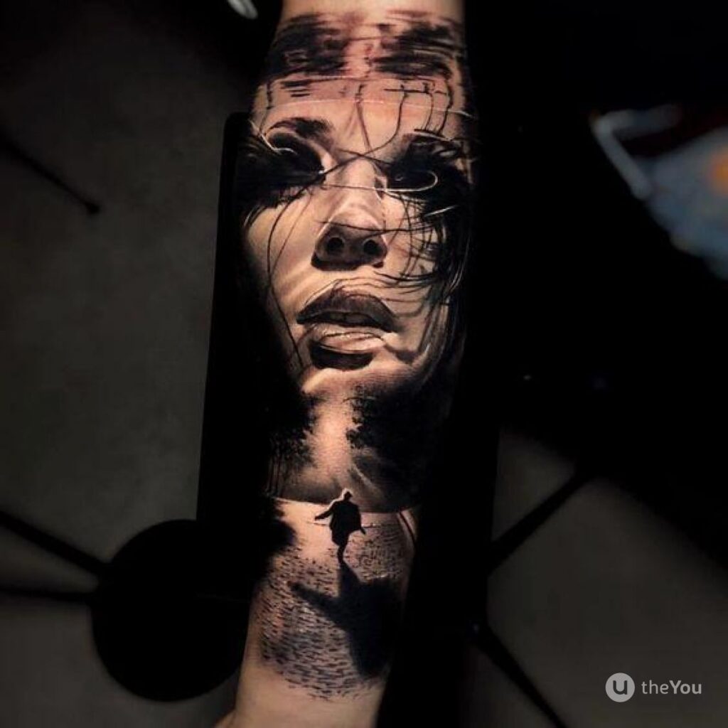 Realism style girl tattoo on the forearm