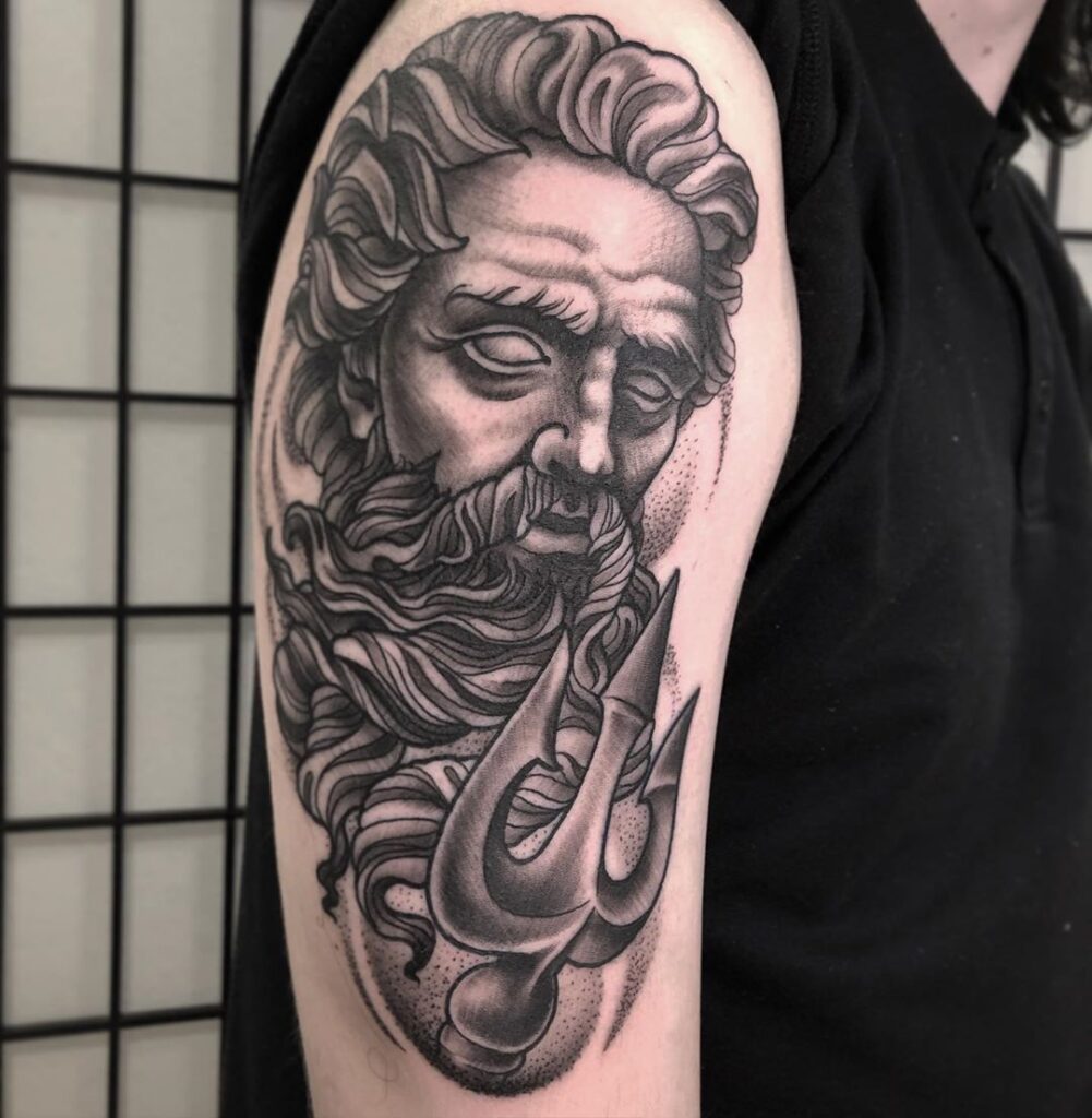 Poseidon tattoo with a trident