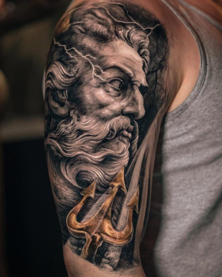 Poseidon tattoo with a trident