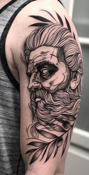 Tattoo of the god Poseidon on the shoulder