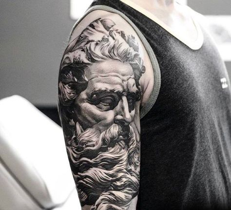 Tattoo of the god Poseidon on the shoulder