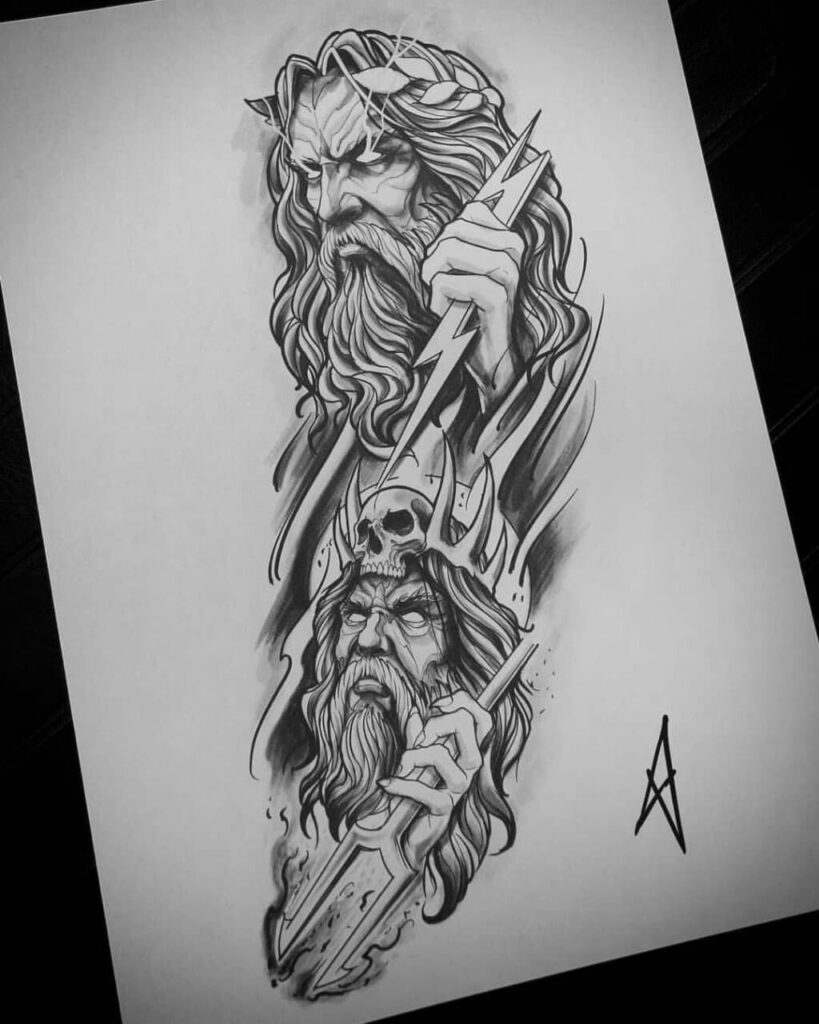 Poseidon tattoo sketch