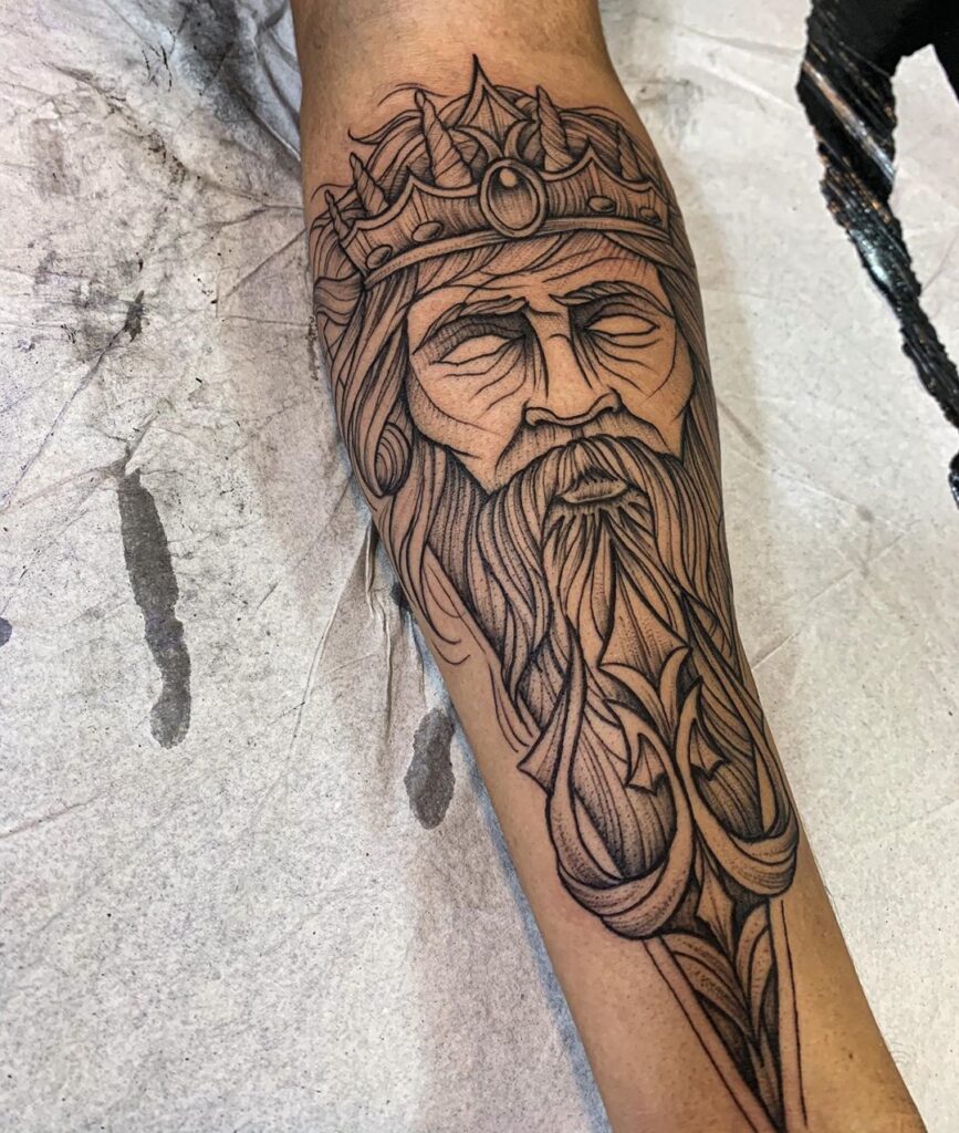 Poseidon tattoo on the arm